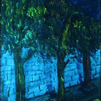 Peinture intitulée "Trees of a Pavement" par Amir Wahib, Œuvre d'art originale, Huile
