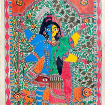 Malerei mit dem Titel "Madhubani (Shiv Par…" von Amit Kumar, Original-Kunstwerk, Acryl