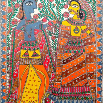 Schilderij getiteld "Madhubani (Radha Kr…" door Amit Kumar, Origineel Kunstwerk, Acryl