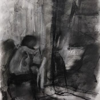 Malerei mit dem Titel ""Solitude"" von Amit Ari, Original-Kunstwerk, Kohle