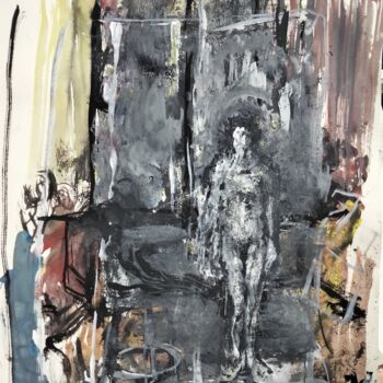 Pittura intitolato ""Figure in an inter…" da Amit Ari, Opera d'arte originale, Gouache