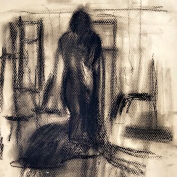 Painting titled ""Alone"" by Amit Ari, Original Artwork, Charcoal