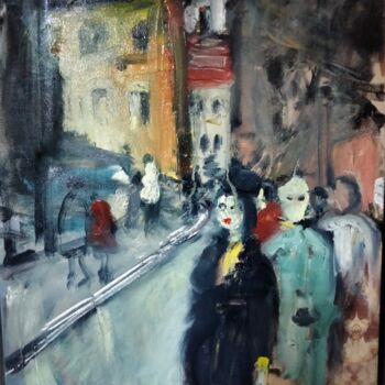 Pittura intitolato ""Alley of zombies"" da Amit Ari, Opera d'arte originale, Olio