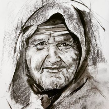 Drawing titled "Trace de vie" by Amkhaou, Original Artwork, Charcoal