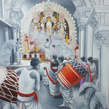 Картина под названием "Durga Puja" - Amlan Dutta, Подлинное произведение искусства, Акрил