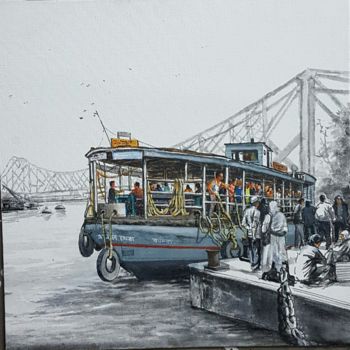 Картина под названием "Howrah Bridge" - Amlan Dutta, Подлинное произведение искусства, Акрил