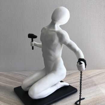 Skulptur mit dem Titel "Briser les chaînes" von Amlauga, Original-Kunstwerk, Gips