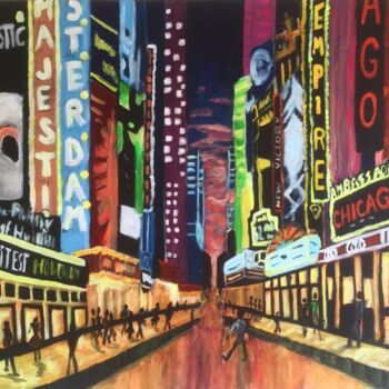 Painting titled "Nuit à New York City" by Amma, Original Artwork, Acrylic