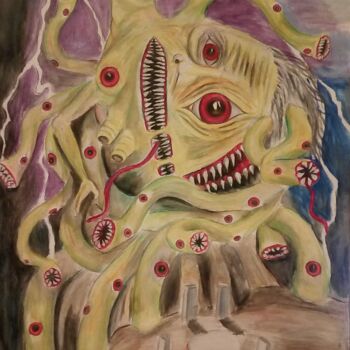 Drawing titled "The Dunwich Horror" by Amos Monks, Original Artwork, Watercolor