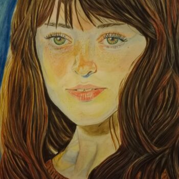 Drawing titled "Freckles" by Amos Monks, Original Artwork, Watercolor