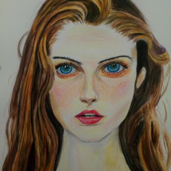 Desenho intitulada "Portrait of a woman" por Amos Monks, Obras de arte originais, Aquarela