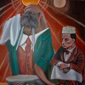 Painting titled "The Walrus and the…" by Amos Monks, Original Artwork, Oil