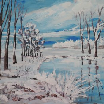 Malerei mit dem Titel "Verschneite Landsch…" von Abdul Mouzayek, Original-Kunstwerk, Acryl
