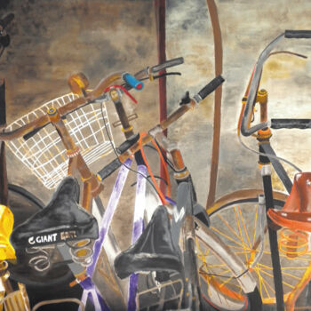 Painting titled "Bicicletas antiguas…" by Amparo Borras Casbas, Original Artwork, Acrylic