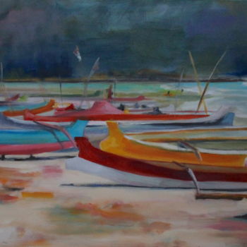 Painting titled "barque-couleurs.jpg" by An'So Bessières, Original Artwork, Oil