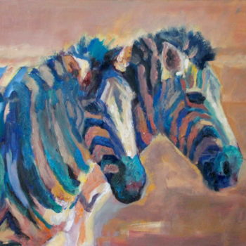 Pintura intitulada "twin_zebra.jpg" por An'So Bessières, Obras de arte originais, Óleo