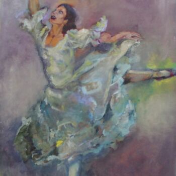 Painting titled "Bailarina I" by Ana Maria Fernandes (A.fe), Original Artwork, Oil Mounted on Wood Stretcher frame
