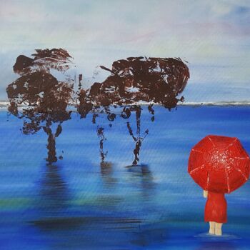 Painting titled "Red Umbrella" by Ana Isabel Neto, Original Artwork, Acrylic