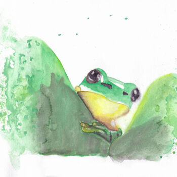 Painting titled "Curious Frog" by Ana Isabel Neto, Original Artwork, Watercolor