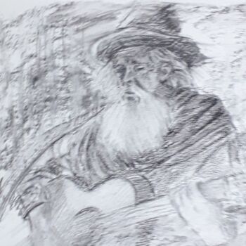 Drawing titled "Le vieux guitariste" by Ana Maria Rodriguez (AnaRz), Original Artwork, Charcoal