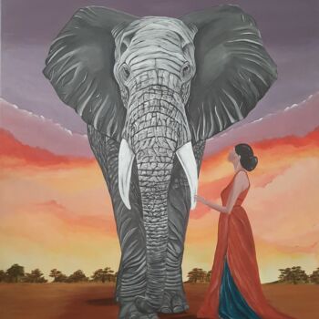 Painting titled "TAMING THE INNER GI…" by Ana Noronha, Original Artwork, Acrylic Mounted on Wood Stretcher frame