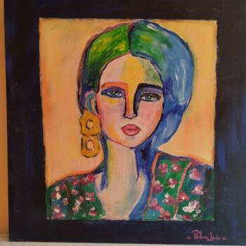 Painting titled "OJOS VERDES" by Ana Petra León, Original Artwork, Acrylic Mounted on Wood Stretcher frame