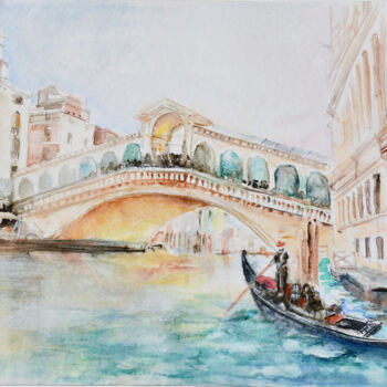 Painting titled "Venice Rialto Bridg…" by Ana Smarz, Original Artwork, Watercolor