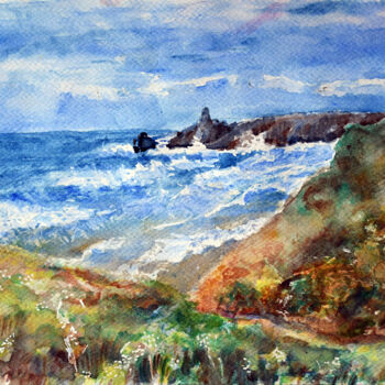 Peinture intitulée "Ocean w pobliży Qui…" par Ana Smarz, Œuvre d'art originale, Aquarelle