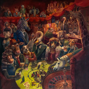 Painting titled "ZOOPOKER" by Ana Surnina, Original Artwork, Oil