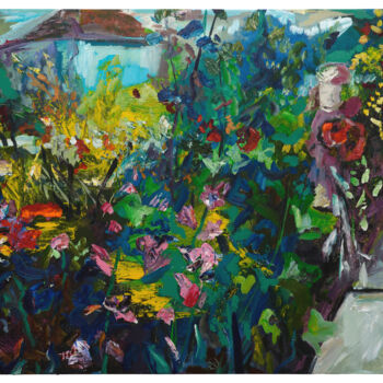 Schilderij getiteld "Old garden" door Asavei, Origineel Kunstwerk, Olie Gemonteerd op Houten paneel