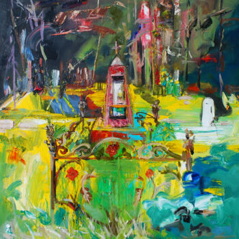 Painting titled "The last garden" by Asavei, Original Artwork, Oil Mounted on Wood Panel
