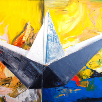 Schilderij getiteld "Paper boat" door Asavei, Origineel Kunstwerk, Olie