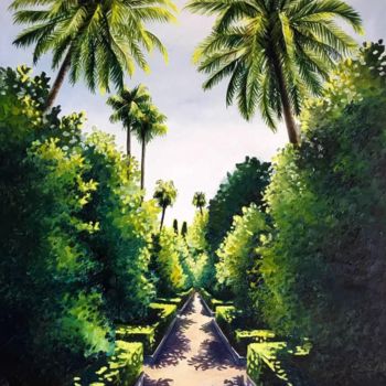 Painting titled "Jardines del Real A…" by Maria Anabel Rauber, Original Artwork, Oil Mounted on Wood Stretcher frame