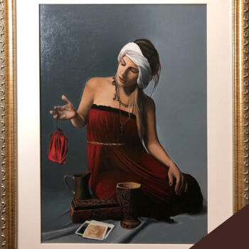 Painting titled "La Peregrina" by Anabella Silvia Chalu, Original Artwork, Oil Mounted on Other rigid panel