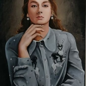 Painting titled "Портрет девушки" by Inna Fleisher, Original Artwork, Oil