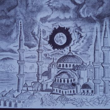 Σχέδιο με τίτλο "La mosquée bleu" από Anael Hoffschneider, Αυθεντικά έργα τέχνης, Μολύβι