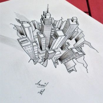 Рисунок под названием "Panorama miniville" - Anael Hoffschneider, Подлинное произведение искусства, Шариковая ручка