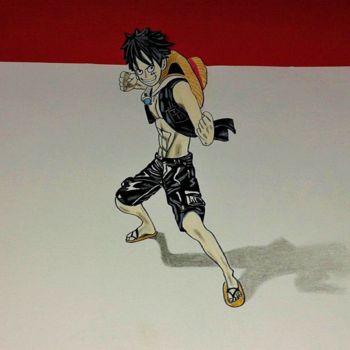 Drawing titled "Luffy 3D illusion" by Anael Hoffschneider, Original Artwork, Pencil