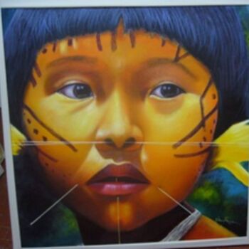 Painting titled "indio yanomame" by Laurindo Joao Dos Santos Lauro, Original Artwork
