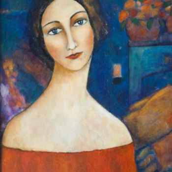 Картина под названием "Woman in red" - Ana Gaai, Подлинное произведение искусства, Масло