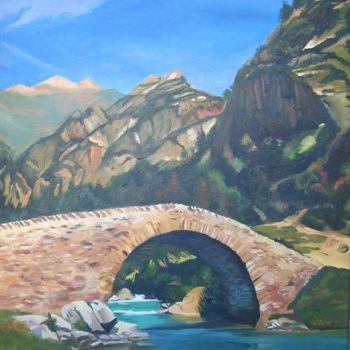 Painting titled "Puente de piedra de…" by Ana Gomez Catllá, Original Artwork, Oil