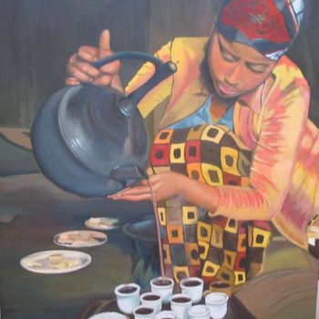 Painting titled "SIRVIENDO CAFE" by Ana Gomez Catllá, Original Artwork, Oil