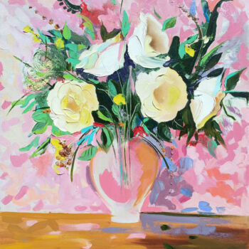 Malarstwo zatytułowany „Roses” autorstwa Anahit Mirijanyan, Oryginalna praca, Olej Zamontowany na Drewniana rama noszy