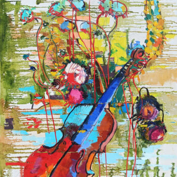 Painting titled "The violin" by Anahit Mirijanyan, Original Artwork, Oil Mounted on Wood Stretcher frame