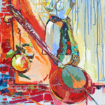 Painting titled "Still life - musica…" by Anahit Mirijanyan, Original Artwork, Oil Mounted on Wood Stretcher frame