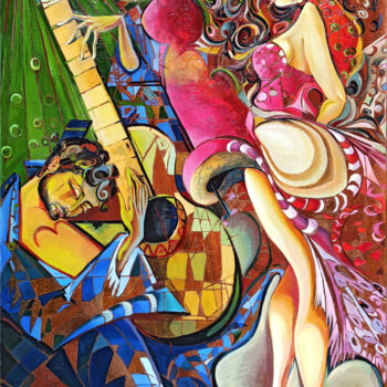 Painting titled "Flamenco" by Anahit Mirijanyan, Original Artwork, Oil Mounted on Wood Stretcher frame