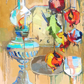 Painting titled "Modern still life" by Anahit Mirijanyan, Original Artwork, Oil Mounted on Wood Stretcher frame