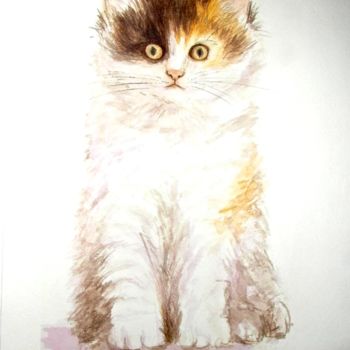 Painting titled "Chaton" by Anaïs Cart, Original Artwork, Watercolor