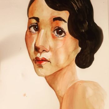 Painting titled "Le portrait" by Anaïs Didier, Original Artwork, Watercolor