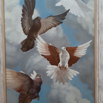 Painting titled "Doves" by Ana Isac, Original Artwork, Oil